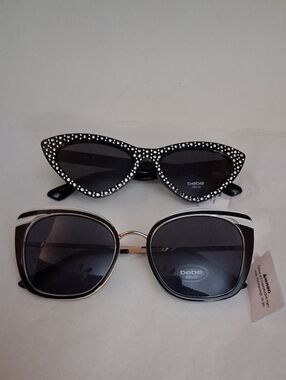 BEBE 🕶 Sunglasses 2 Pair Rhinestone Cats Eye 1019 & Black Silver 0923 NEW NWT